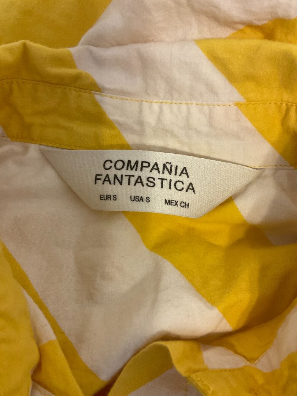 Compania Fantastica Blouse US S White Yellow Stripe Button Front Long Sleeve - Picture 9 of 9